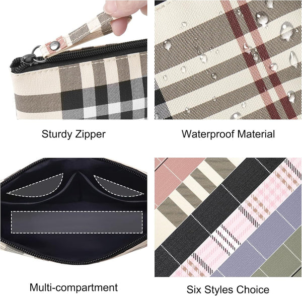 MAANGE Small Makeup Bag for Purse Cosmetic Bags for Women Pu Leather Makeup Pouch Travel Makeup Bag with Handle Make up Bag for Travelling(Khaki)