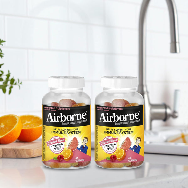 Airborne 750Mg Vitamin C Gummies for Adults, Immune Support Gummies with Powerful Antioxidants VIT C & E, Caffeine Free - 2X63Ct Bottle (42