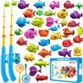 Magnetic Fishing Game Toys for Kids Toddlers 3-5 4-8, Water Table Bathtub Toys with Pole Rod Net Plastic Floating Fish, Water Bath Pool Outdoor