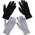 Geyoga 2 Pairs Women's Winter Touch Screen Gloves Soft Warm Fleece Lined Knit Elastic Cuff Winter Texting Gloves Black, Gray Solid