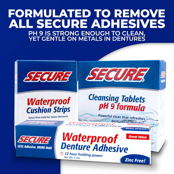 Secure Denture Adhesive Strips – Zinc Free – Waterproof – Comfortable Cushion Fit for Lowers – Extra Firm All-Day-Hold – No Mess – Clean