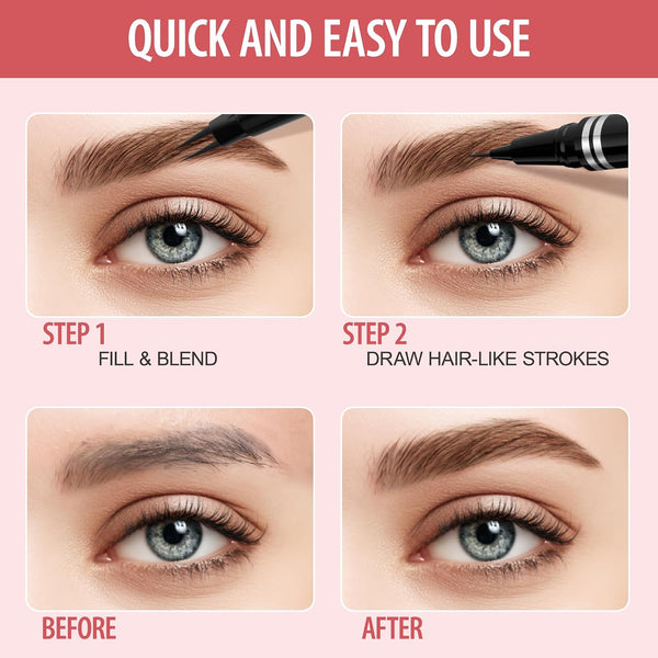 Eyebrow Pencil, 2-in-1 Waterproof Eyebrow Pen, with 2 Tip Microblading Eyebrow Pencil and Ultra-Precise Brow Pencil, with Eyebrow Brush, Eyebrow