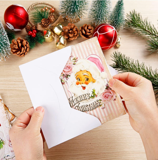 Quera Christmas Vintage Greeting Cards 27PCS Bulk Christmas Cards Snowman Santa Family Merry Christmas Cards with Envelopes for Christmas Holiday