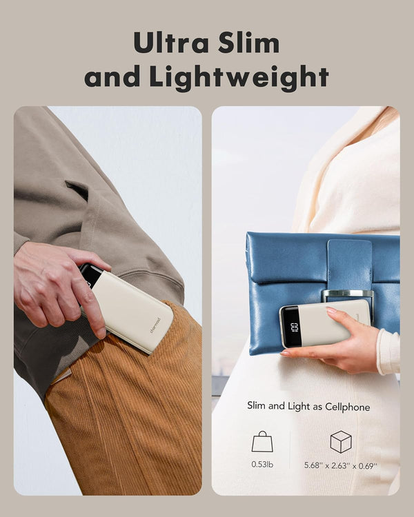 Portable Charger with Built in Cables, Portable Charger with Cords Wires Slim 10000Mah Travel Essentials Battery Pack 6 Outputs 3A Fast Charging