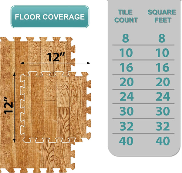 Sorbus Wood Grain Floor Mats Foam Interlocking Mats Each Tile 1 Square Foot 3/8-Inch Thick Flooring Wood Mat Tiles - Home Office Playroom Basement