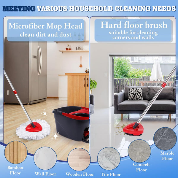 Wa.Ie Jiemimicrofiber Spin Mop Refills Head Compatible for Easywring 1-Tank System,1 Mop Scrub Brush + 1 Mop Base + 4 Pack Cleaning Floor Mop Head