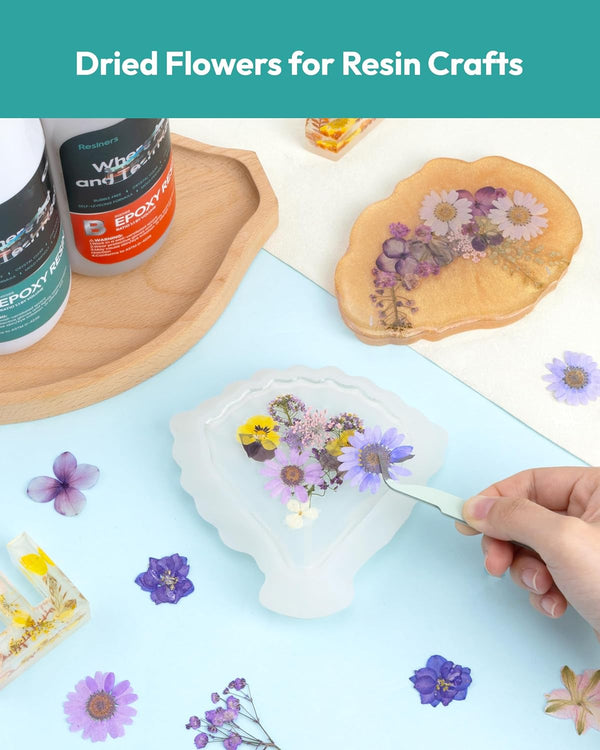 Dried Flowers, Resiners 58Pcs Pressed Flowers for Craft Purple Real Natural Dried Flowers Dry Leaves Kit for DIY Making Crafts Resin Soap Candle
