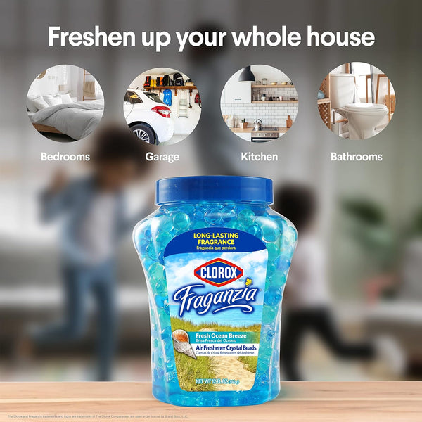 Clorox Fraganzia Crystal Beads Air Freshener, Long Lasting Room Deodorizer and Odor Eliminator Gel Beads to Freshen Home, Car, or Office, Fresh