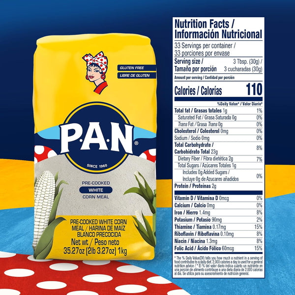 P.A.N. White Corn Meal – Pre-cooked Gluten Free and Kosher Flour for Arepas (2 lb 3.27 Oz / Pack of 1) 35.27 Ounce (Pack of 1)