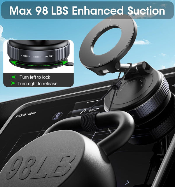 2026 Upgraded Vacuum Magnetic Car Phone Holder 360ÃÂ° Reinforced 96LBS Ultra Suction Cup Phone Mount for Magsafe Cell Phone Holders for Your