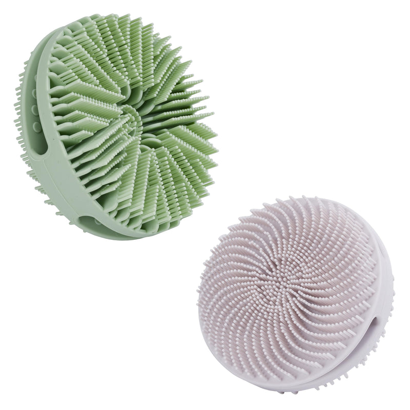 MtBoi 2 Pack Silicone Exfoliating Body Scrubber, Silicone Body Brush, Soft Silicone Loofah for Sensitive Skin, Shower Head Massager, Easy to