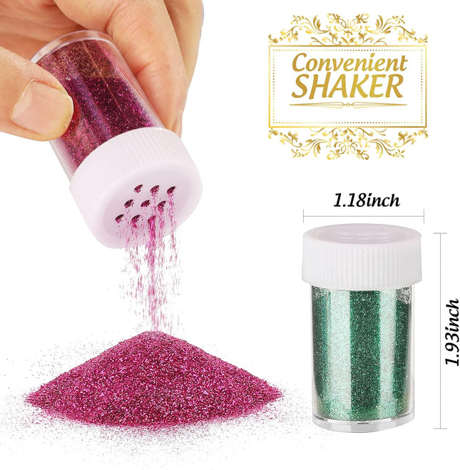 LEOBRO Glitter, 18 Pack Fine Glitter, Craft Glitter Powder Shake Jar, Multi Assorted Set Extra Fine Glitter for Resin Ar
