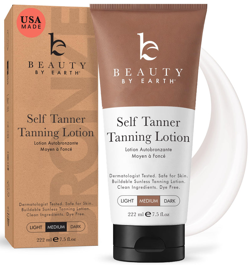 Beauty by Earth Self Tanner - USA Made with Natural & Organic Ingredients | Moisturizing Self Tanning Lotion with Aloe Vera & Coconut for a