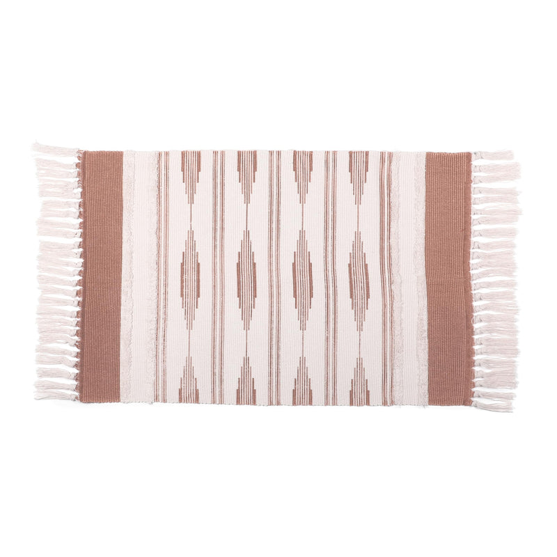 Okuna Outpost Bathroom Rugs - Bohemian Bath Rug with Tassels & Low Pile - Washable Cotton Bath Mat & Shower Rug - Bohemian Decor - 23.6 x 35