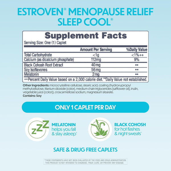 Estroven Sleep Cool for Menopause Relief, 30 Ct, Sleep Support Supplement With Clinically Proven Ingredients to Relieve Menopause Symptoms plus