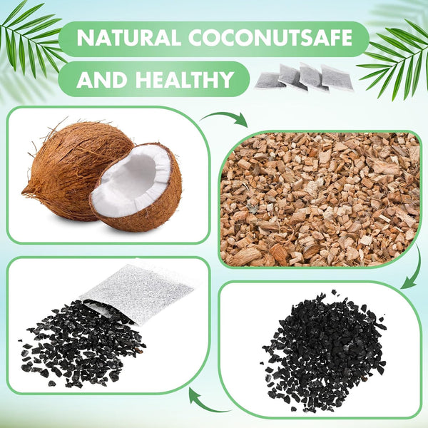 Lounsweer 100 Pcs Activated Charcoal Water Filter Coconut Shell Distiller Filters Activated Charcoal Sachets for Most Replacement Countertop Water