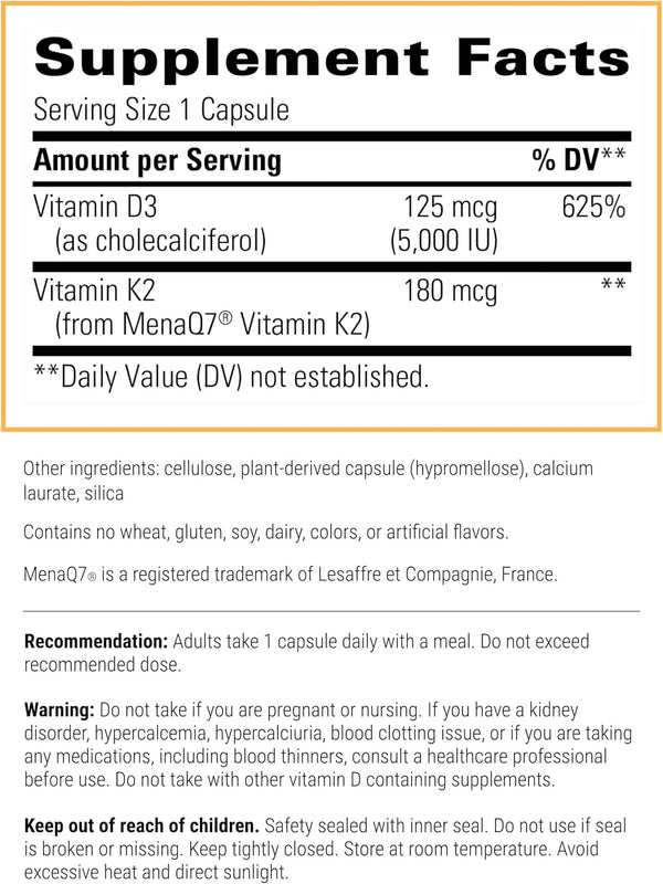 Integrative Therapeutics K2 + D3, Cardiovascular Support*, Bone Support*, Vitamin K2, Vitamin D3, 60 Capsules