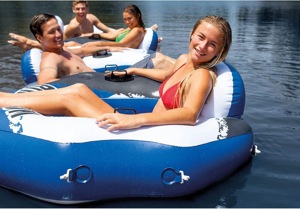 Intex 58854EP River Run Connect Inflatable Floating Lounge: Comfortable Backrest â Built-In Cup Holder â Durable Grab Handles â Easy-To-Use