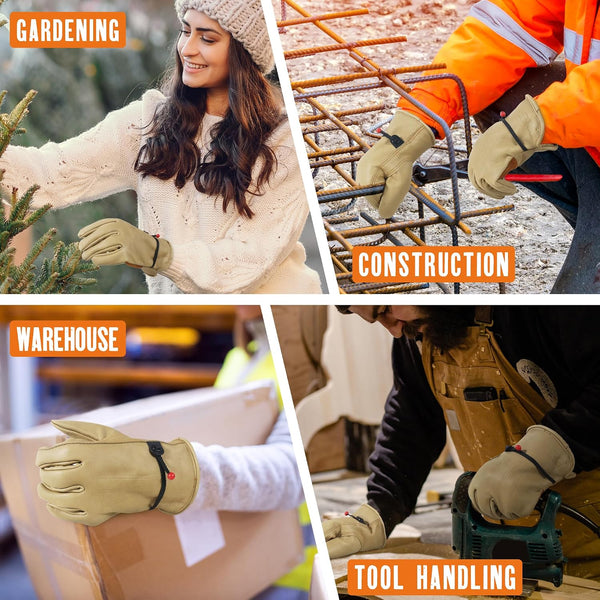 KONGOUARD Winter Working Gloves Thermal Leather Heated Safety Work Glove for Assembly,Warehouse,Light Duty Work Brown XL X-Large Brown