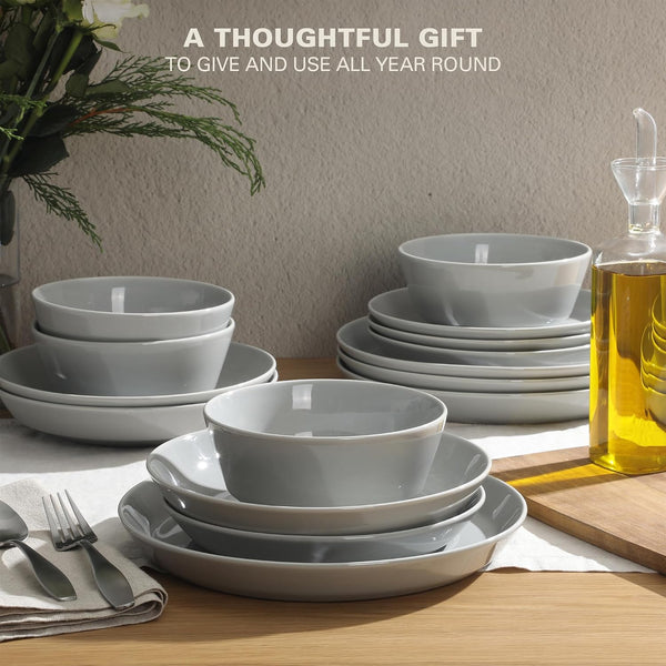 Gibson Home Summer Shades 16 Piece Plates and Bowls Dishes Service for 4 Porcelain Dinnerware Set - Grey Grey (Summer Shades) Service for 4 (16pcs)