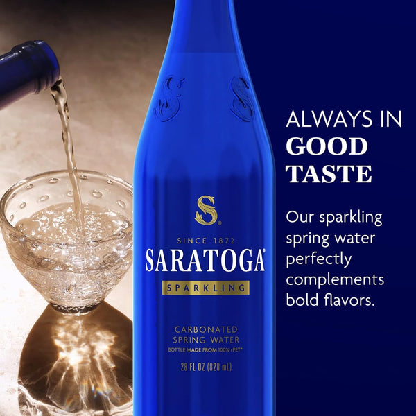 Saratoga Sparkling Water Bottles, 12-Pack - Carbonated Spring Bottled Water with Naturally Occurring Minerals & Electrolytes - Recycled PET
