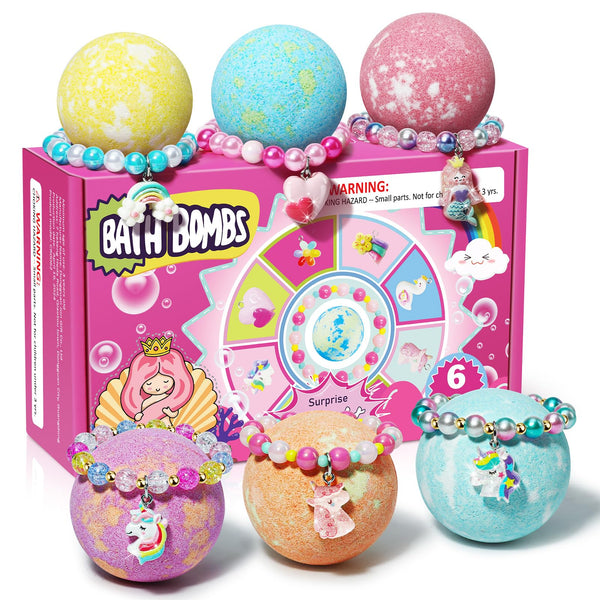 Unicorn Bath Bombs for Kids Girls with Bracelet Inside, Sanyi Bubble Bath Toys Birthday Gifts for 3/4/5/6/7/8 Year Old Girl Daughter Granddaughter