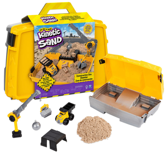 Kinetic Sand, Construction Site Folding Sandbox with 2Lbs Play Sand & Toy Truck,