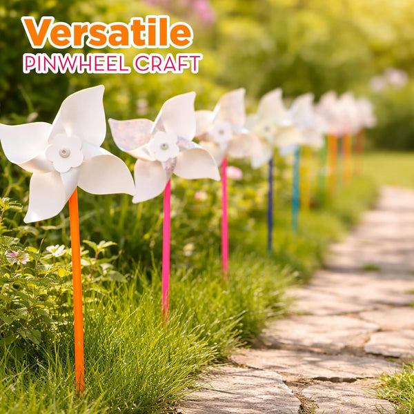 4E's Novelty 24 Pack DIY Pinwheels Craft for Kids, Bulk Summer Pinwheel Craft Kit, Color Your Own Paper Windmill Patriotic Pinwheels for Kids Bulk
