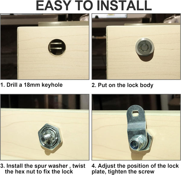 1 Pack Tool Box Lock with Keys, 5/8" Tubular Cam Lock Keyed Alike, Hook Cam Toolbox Locks Fits for Mailbox File Cabinet Drawer RV Storage Door