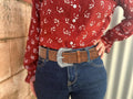 FGSS Women-Western-Leather-Belts - Vintage-Western-Cowboy Embossed-Belts with Retro-Engraved-Buckle for Jeans Pants Brown-carved Belt Fit for