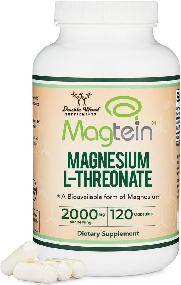 Magnesium L Threonate, Magtein™, Sleep and Cognitive Support – High Absorption – Most Bioavailable Form of Magnesium – 2,000 Mg – 120 Capsules