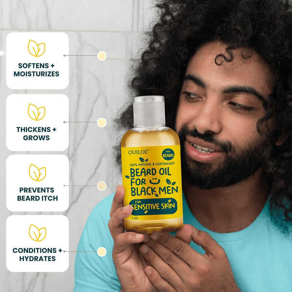 Beard Oil for Black Men with Sensitive Skin - Non Comedogenic Beard Oil - Safe for Acne Prone Skin - Unscented, Soothing, Natural, Lightweight and