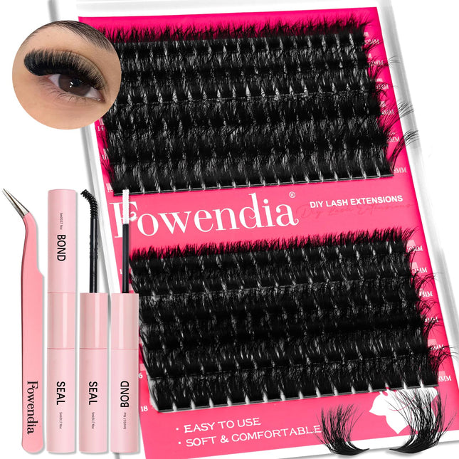 Fowendia Lash Clusters Kit Fluff 80D 100D Individual Lashes D Curl Cluster Eyelash Extensions 10-18mm DIY Lash Extension