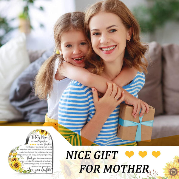 Jetec Mom Birthday Gifts Heart Acrylic Women Mothers Birthday Gifts Sign Plaque Presents from Daughter Son Christmas Valentines Gift, 5.91 x 5.91