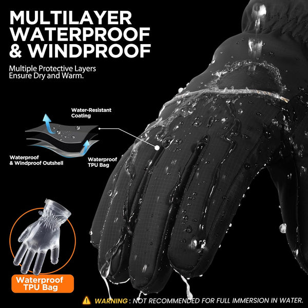 rivmount Winter Gloves with Waterproof/Touchscreen/Warm, Thermal Snow Glove for Cold Weather Running, Ski, Cycling, Women Men Peat Black Medium