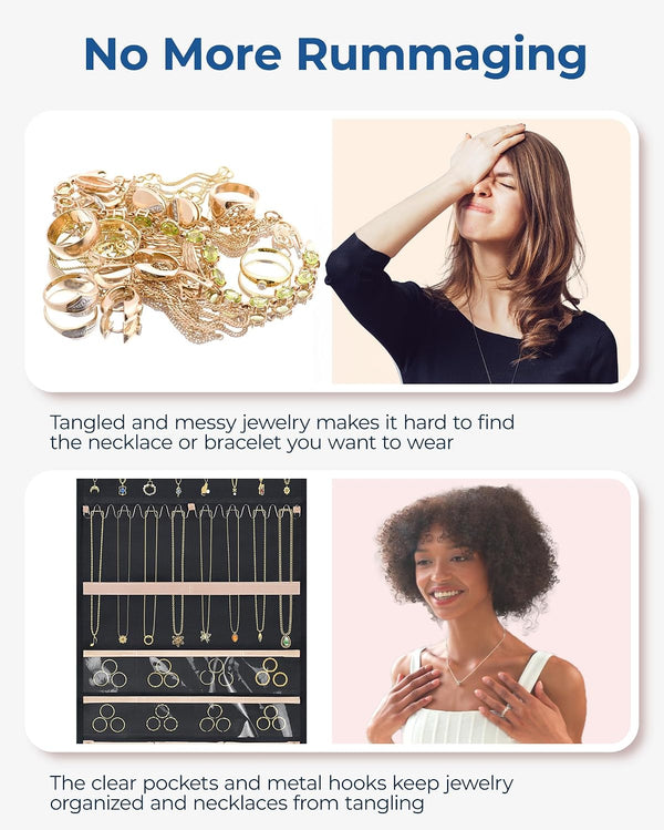 BAGSMART Hanging Jewelry Organizer with Hanger Metal Hooks Double-Sided Jewelry Holder for Organizing Earrings Necklaces Rings Perfect for in