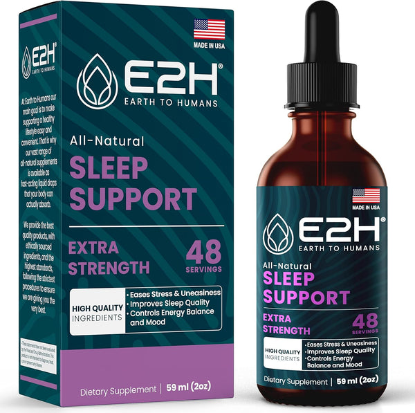 E2H Natural Sleep Support - Liquid Melatonin with Chamomile, Theanine - Sleep Better, Deeper, Longer - Vegan, Gmo-Free - Provides Stress Relief -
