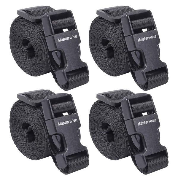 Buckle Straps with Clips, Adjustable Nylon Straps with Buckle, Packing Strap, Black 4 Pack (6’x1) Black 6’x1"