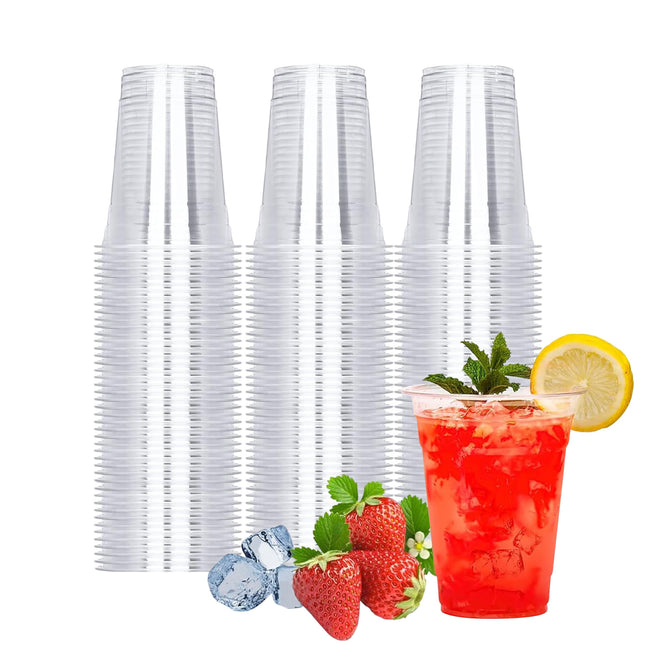 Tashibox 100 Count - 16 Ounce Plastic Cups, Ice Coffee Cups to Go - Crystal Clea