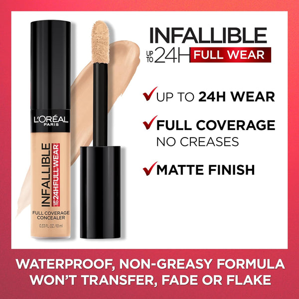 L'Oreal Paris Makeup Infallible Full Wear Waterproof Matte Concealer, Full Coverage, Biscuit, 0.33 fl. oz. 370 BISCUIT 0.33 Fl Oz (Pack of 1)
