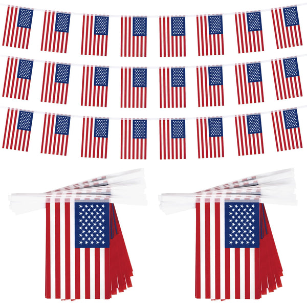 52FT 4th of July Decorations Outdoor, 50 PCS Fourth of July Banner, 5.5 x 8.2 Inches American String Flag Banner for Patriotic Independence Day