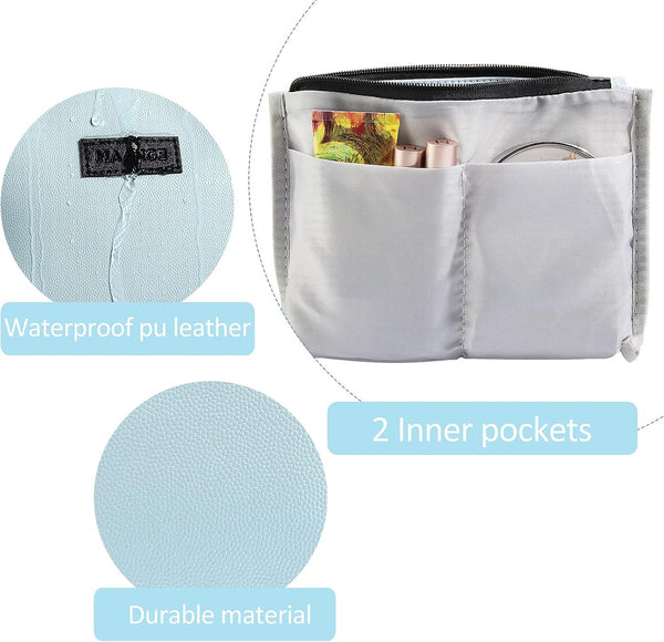 MAANGE Cosmetic Bags for Women Small Makeup Bag for Purse Pu Leather Makeup Pouch Travel Makeup Bag with Zipper Make Up Bag for Travelling Blue