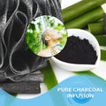 SHOWER BOUQUET Loofah-Charcoal Bath-Sponge XL-Color-4-Pack Extra-Large 75g Charcoal Blue, Green, Purple & Red