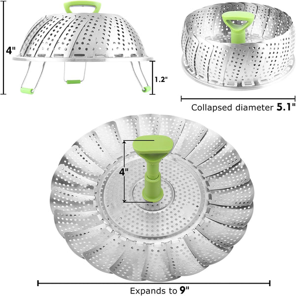 Consevisen Vegetable Steamer Basket for Cooking Food, Stainless Steel Veggie Steam Basket for Pot, Folding Expandable Steaming Insert with