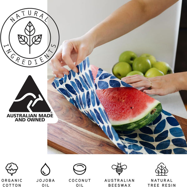 Beeswax Wraps for Food - The Kitchen Collection - Organic Cotton Beeswax Wrap - Reusable Beeswax Food Wrap - Plastic Wrap/Sandwich Bags