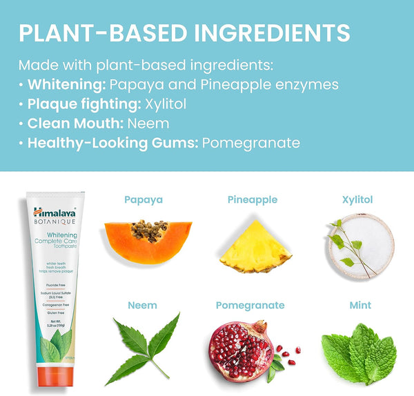 Himalaya Botanique Whitening Complete Care Toothpaste, Teeth Whitening, Fights Plaque, Fluoride Free Toothpaste, No Artificial Flavors, SLS Free,
