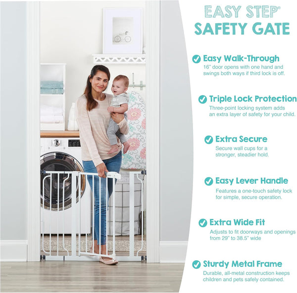Regalo Safety 29"-38.5" Easy Step Baby Gate, Bottom of Stairs & Doorways White 29-38.5"W x 30"H