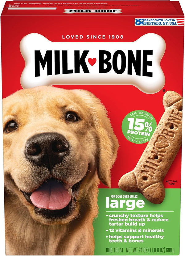Milk-Bone Crunchy Large Dog Treats, 24 Oz. Box, Original Beef Flavor Large 24 Ounce (Pack of 1)