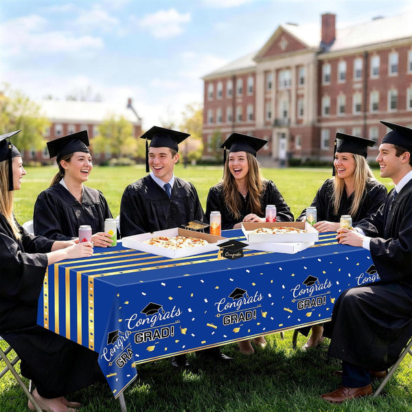 Childom 3 Pack Graduation Tablecloth,Graduation Decorations Class of 2026 Graduation Party Decorations,54"x108" Blue and Gold Plastic Table Cloth