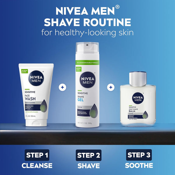 NIVEA MEN Sensitive Shave Gel, No Drying Alcohol, Mulitpack, 3 x 7 OZ